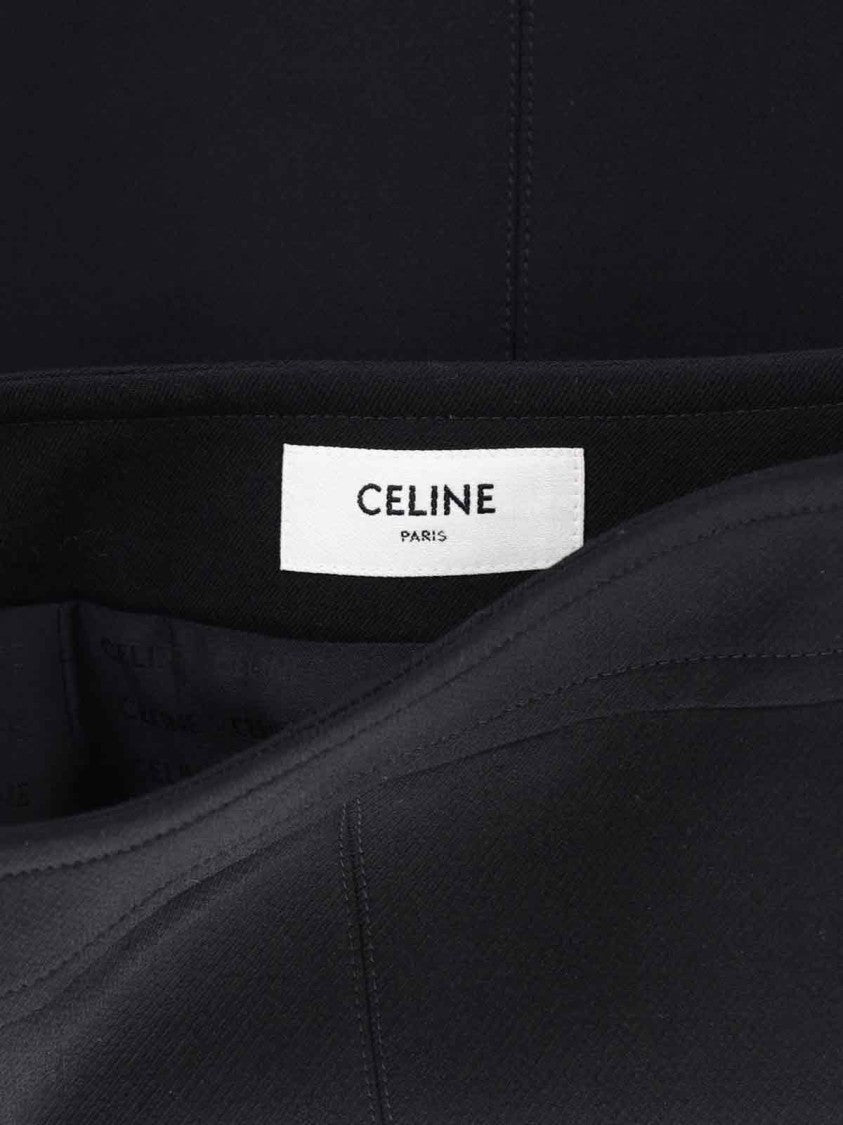 Céline High-Waisted Black Flared Mini Skirt With Flared Hem