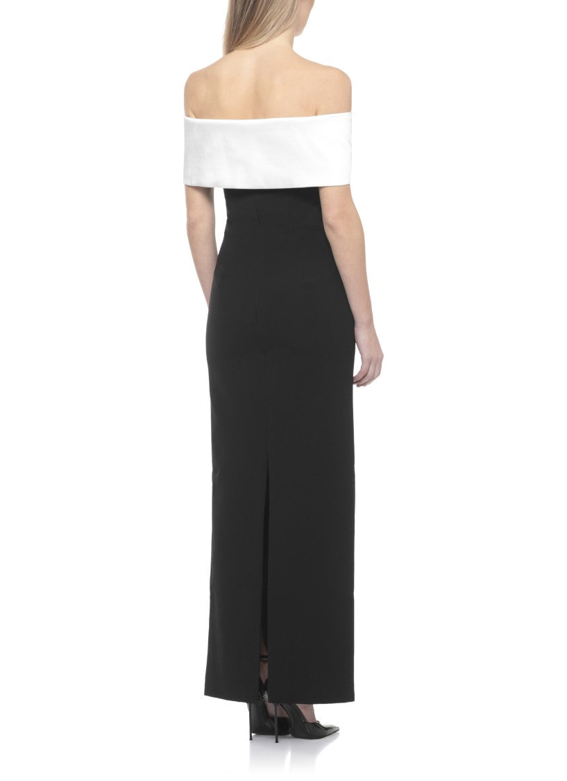 Self-Portrait Contrasting Off-Shoulder Floral Detail Maxi Dress