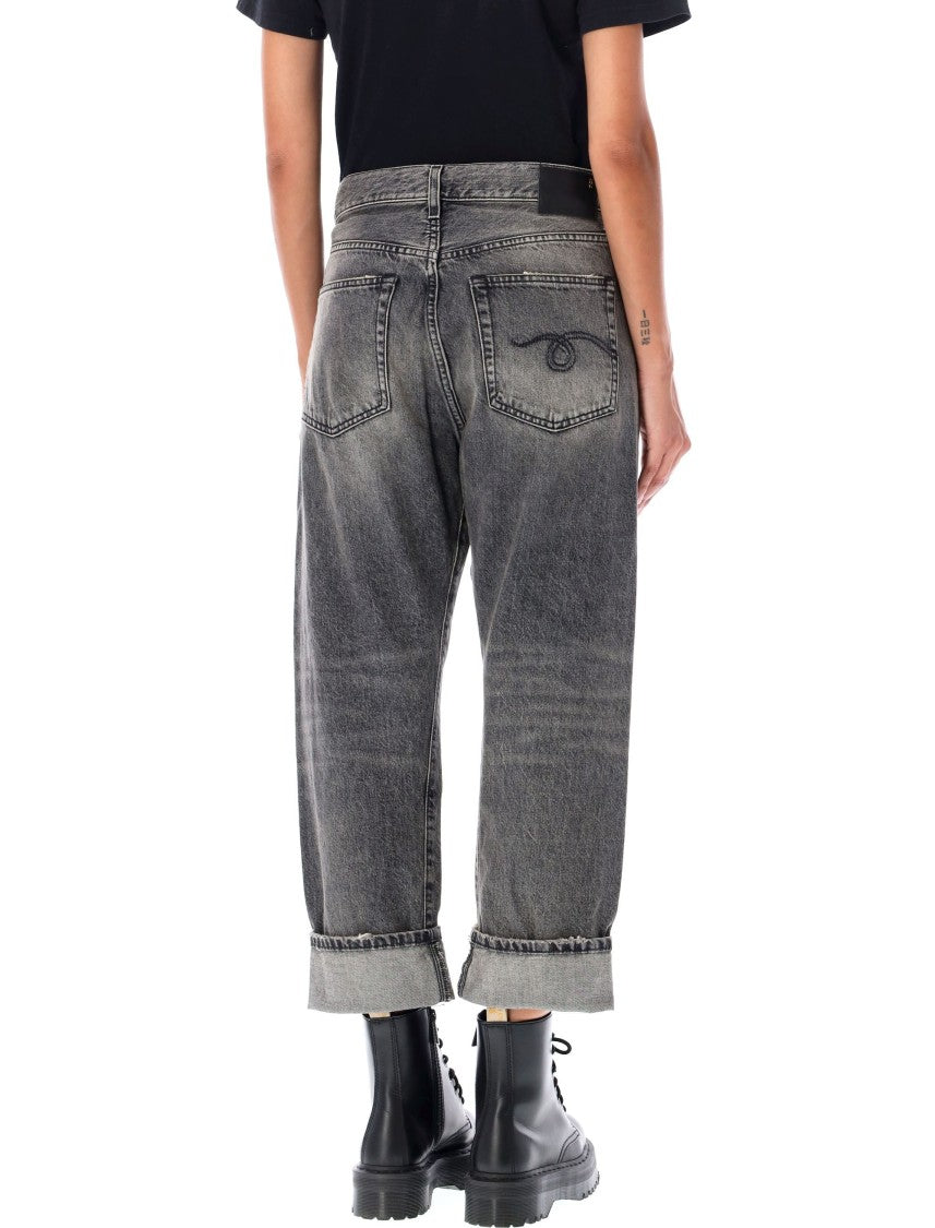 R13 Crossover Leyton Black Cropped Black Jeans