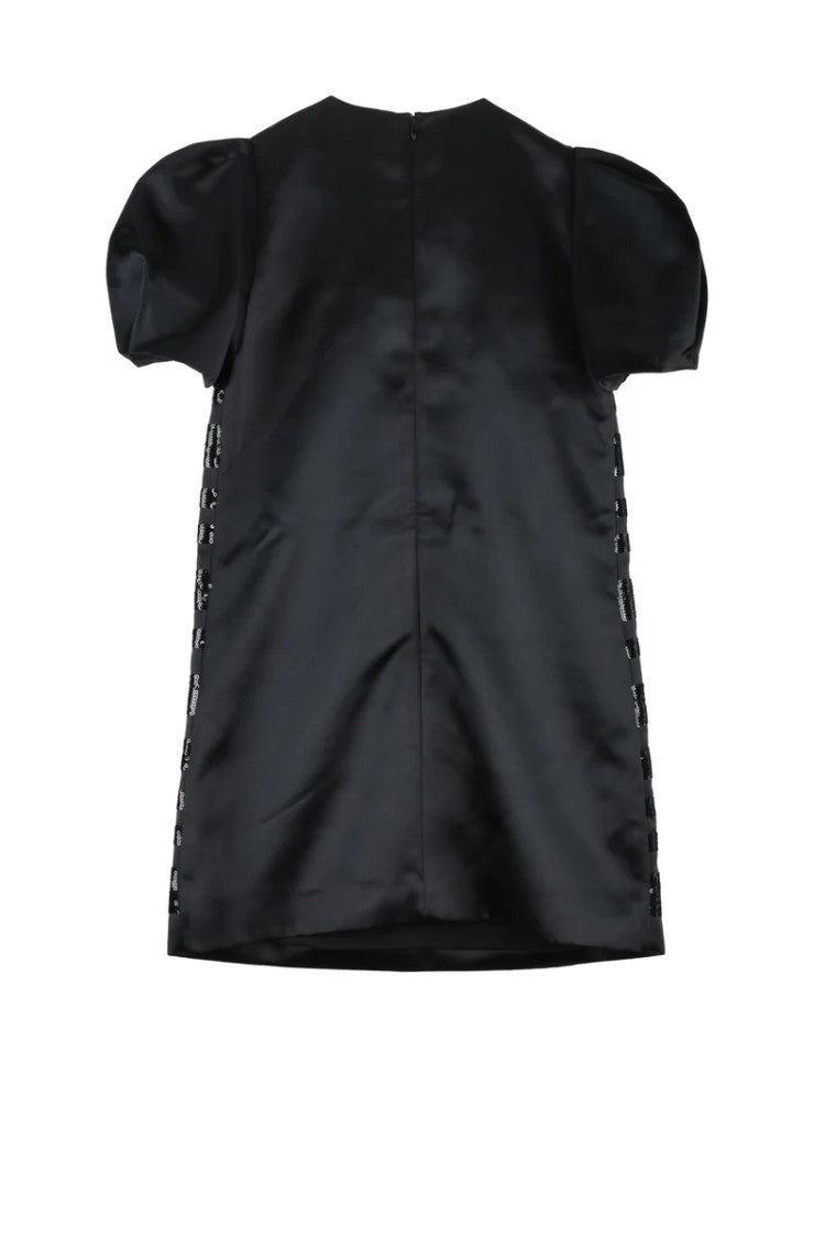 Elisabetta Franchi Satin Sheath Dress Balloon Sleeves - Black