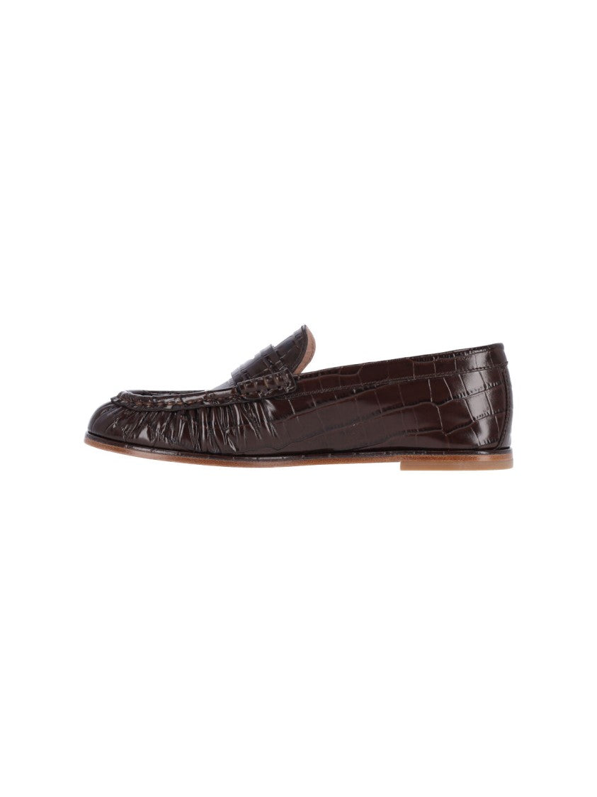 Stuart Weitzman Crocodile-Embossed Loafer Flats With Glossy Finish