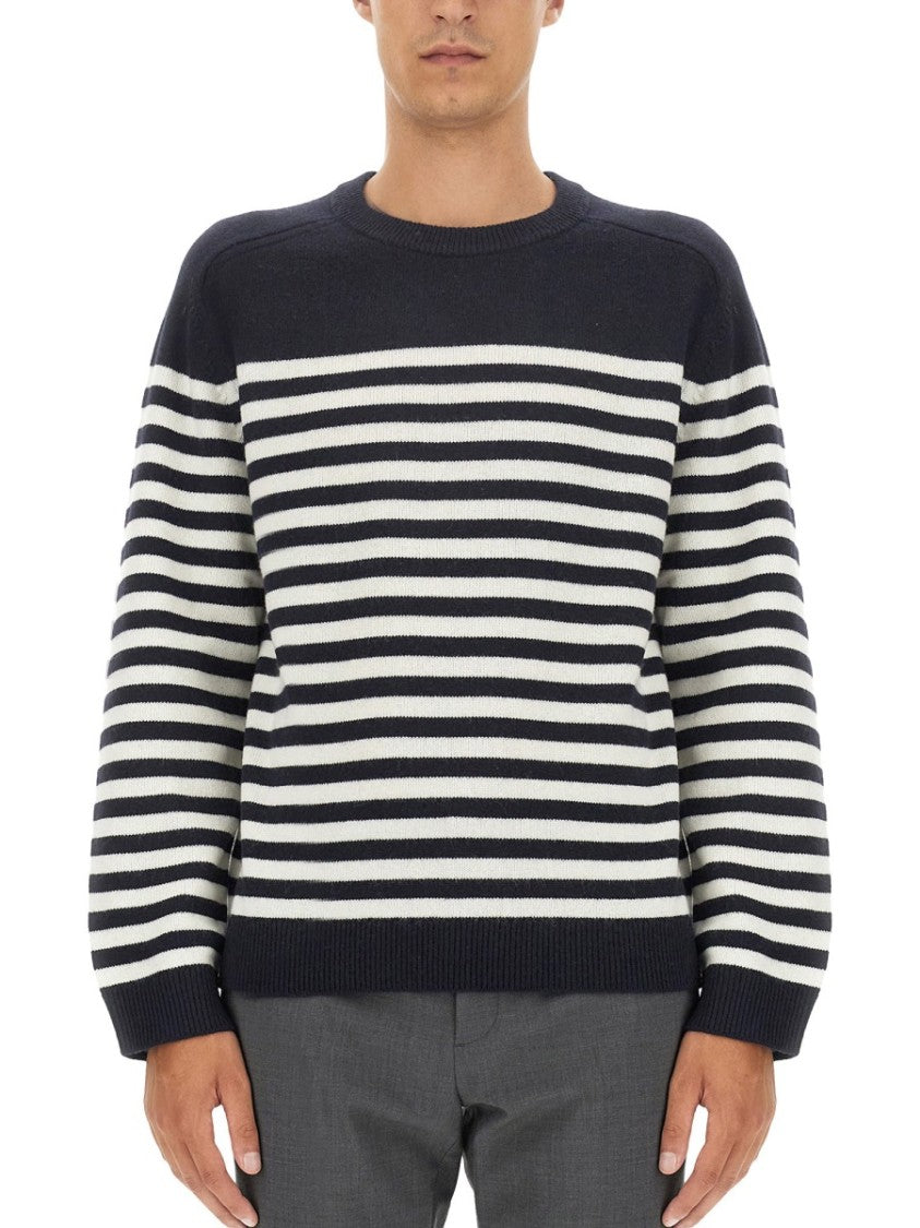 Theory Relaxed Fit Striped Wool-Cashmere Crew Neck Sweater