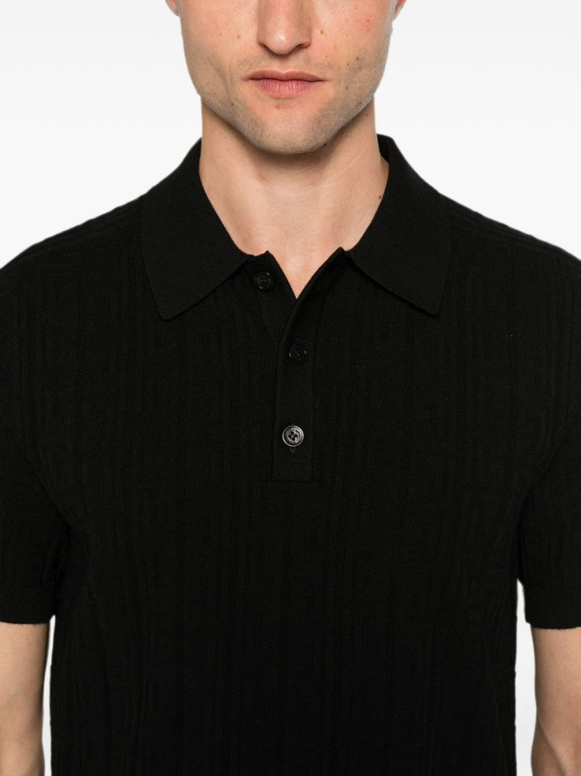 Balmain Ribbed Knit Polo Shirt With Button Placket