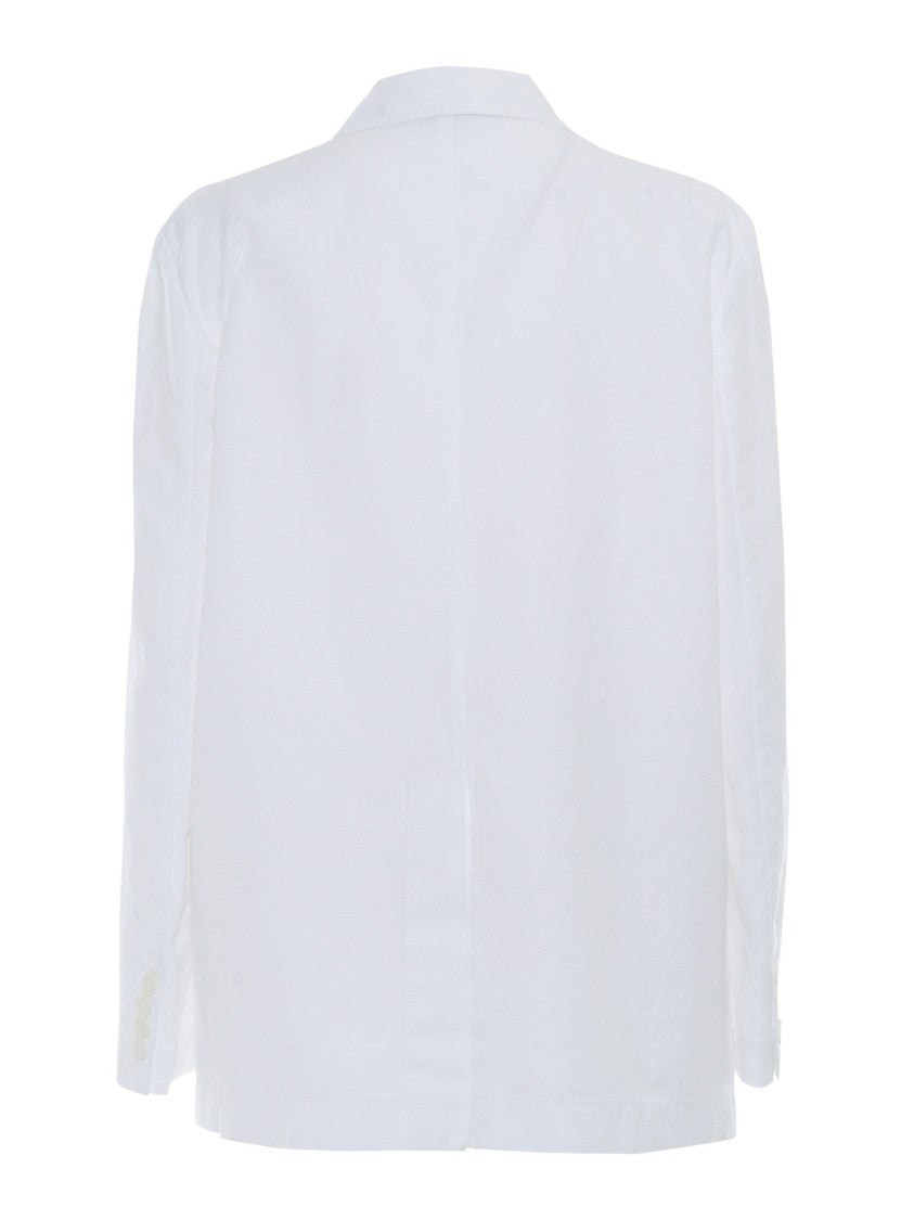 Aspesi Tailored White Double-Breasted Blazer With Notched Lapel