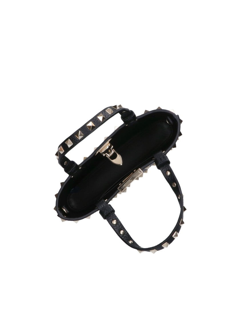 Valentino Garavani Black Rockstud Mini Studded Calfskin Leather Tote Bag