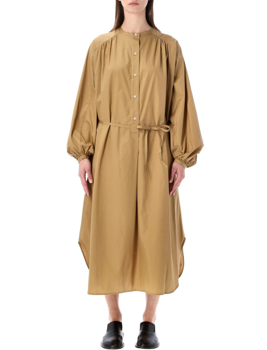 Loulou Studio Cotton Poplin Midi Dress With Stand Collar And Fabric Belt