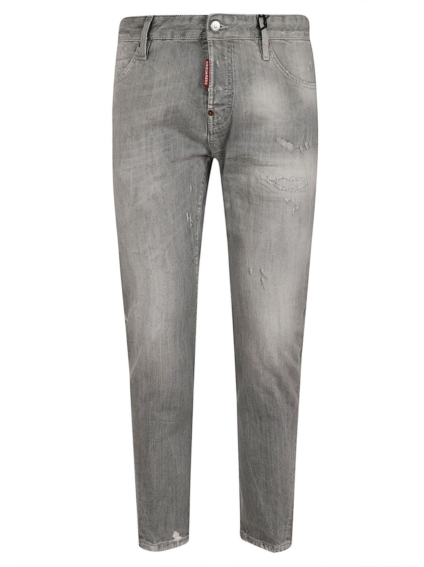 Dsquared2 Brushed Gray Denim Jeans With Distressed Details