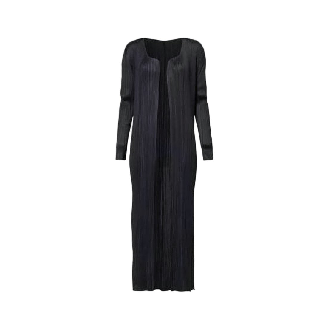Pleats Please Mid-Calf Length Pleated Cardigan With Open Front Design