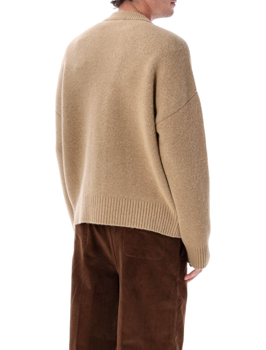 Ami Paris V-Neck Alpaca Cardigan With Intarsia Heart Logo