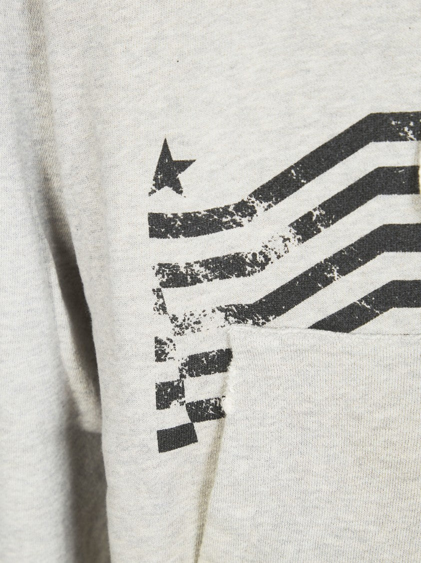 Golden Goose Light Grey Distressed Flag Hoodie