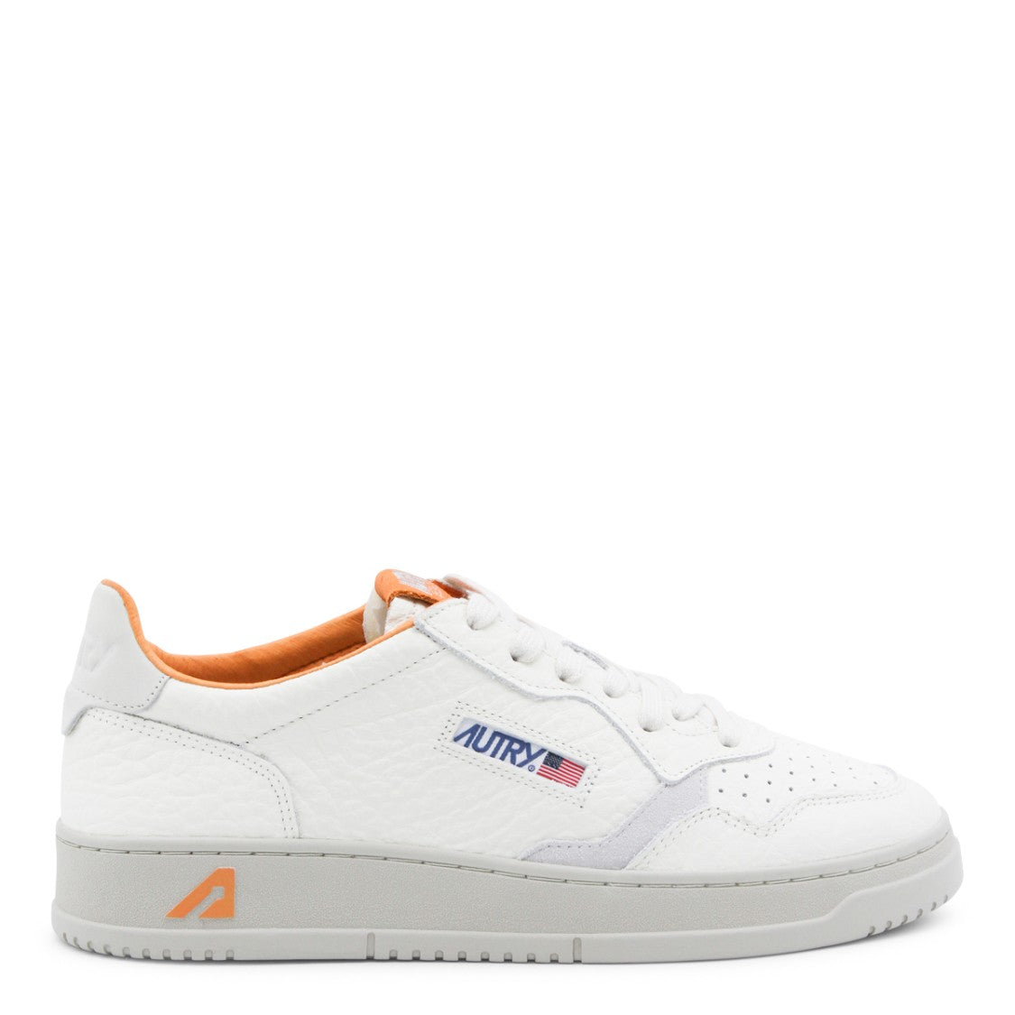 Autry Low-Top White And Orange Leather Sneakers