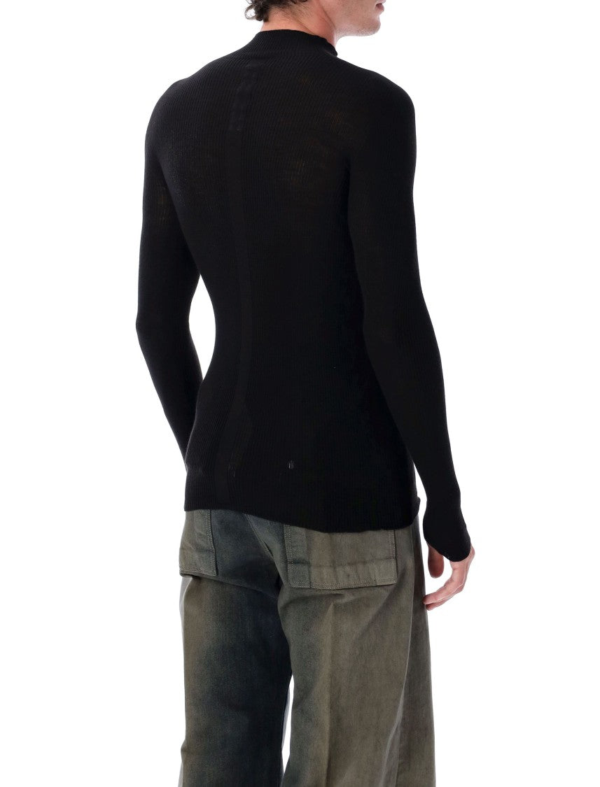 Rick Owens Fitted Ribbed Knit Turtleneck In Soft Virgin Wool