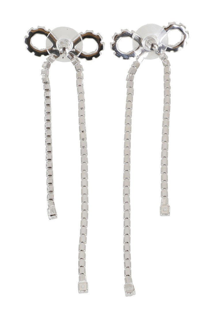 Self-Portrait Silver Crystal Droplet Bow Faux-Pearl Brass Earrings
