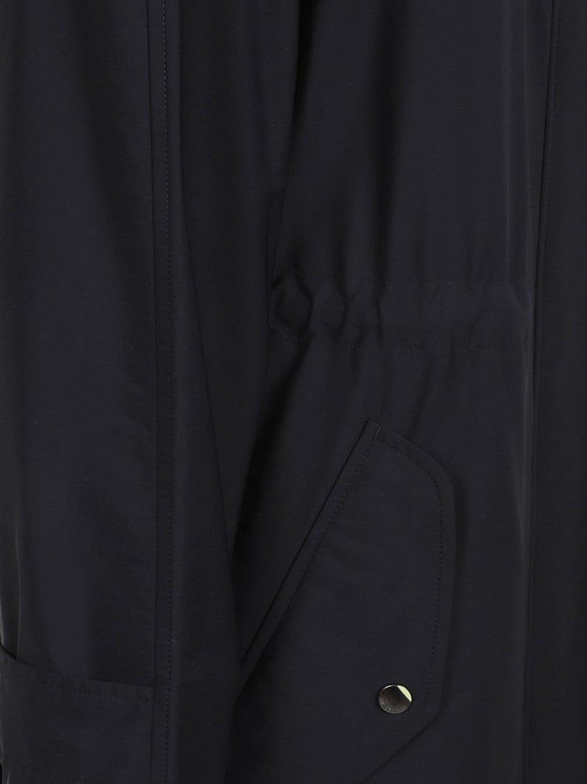Burberry Nylon Stretch Parka With Equestrian Knight Print And Detachable Hood