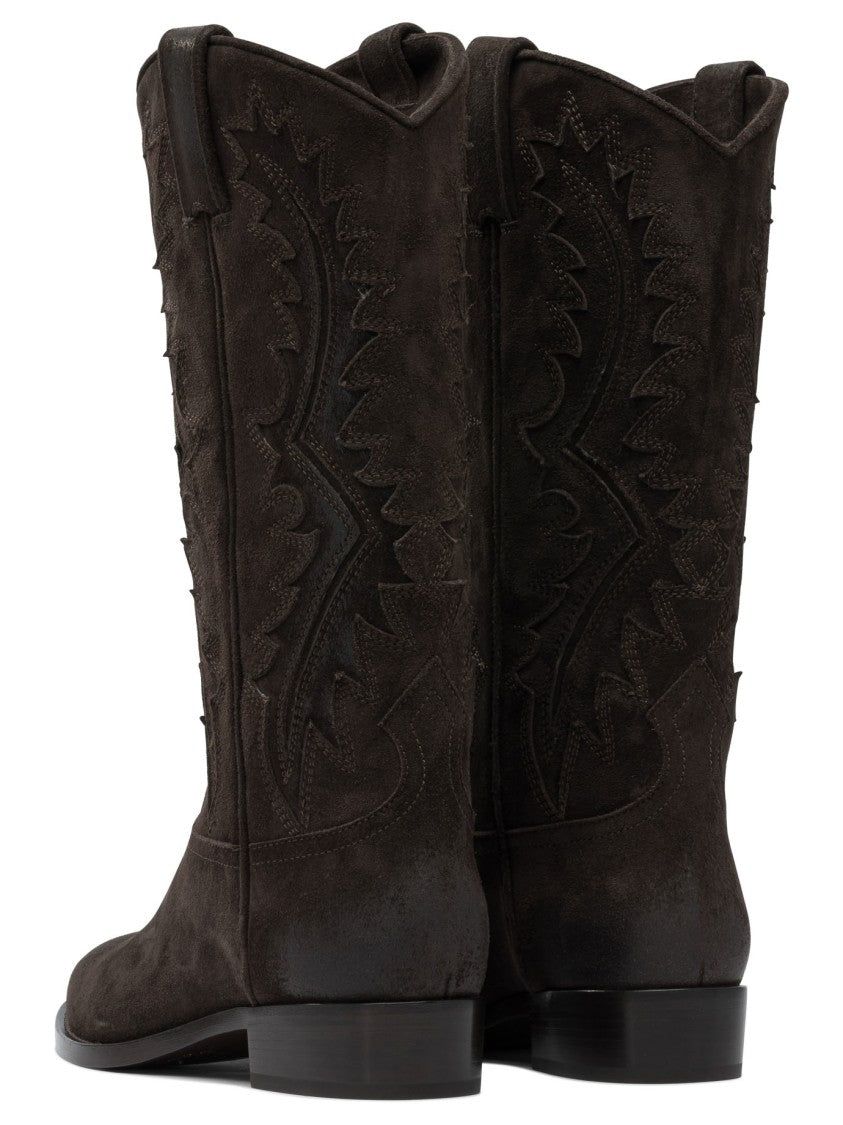Sartore Brown Suede Ankle Boots With Stitched Detailing