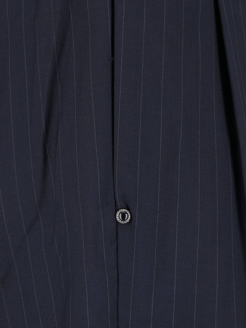 White Sand Black Pinstripe Straight-Leg Wool Trousers