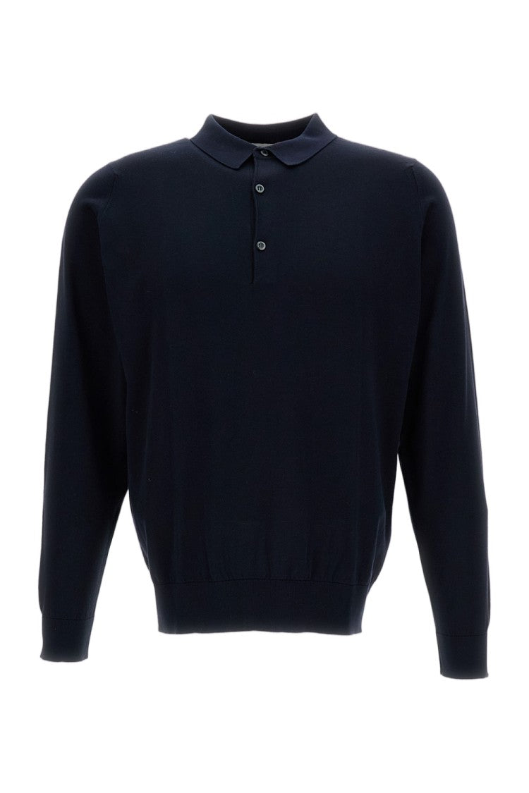 John Smedley Blue Cotton Long-Sleeve Polo Shirt