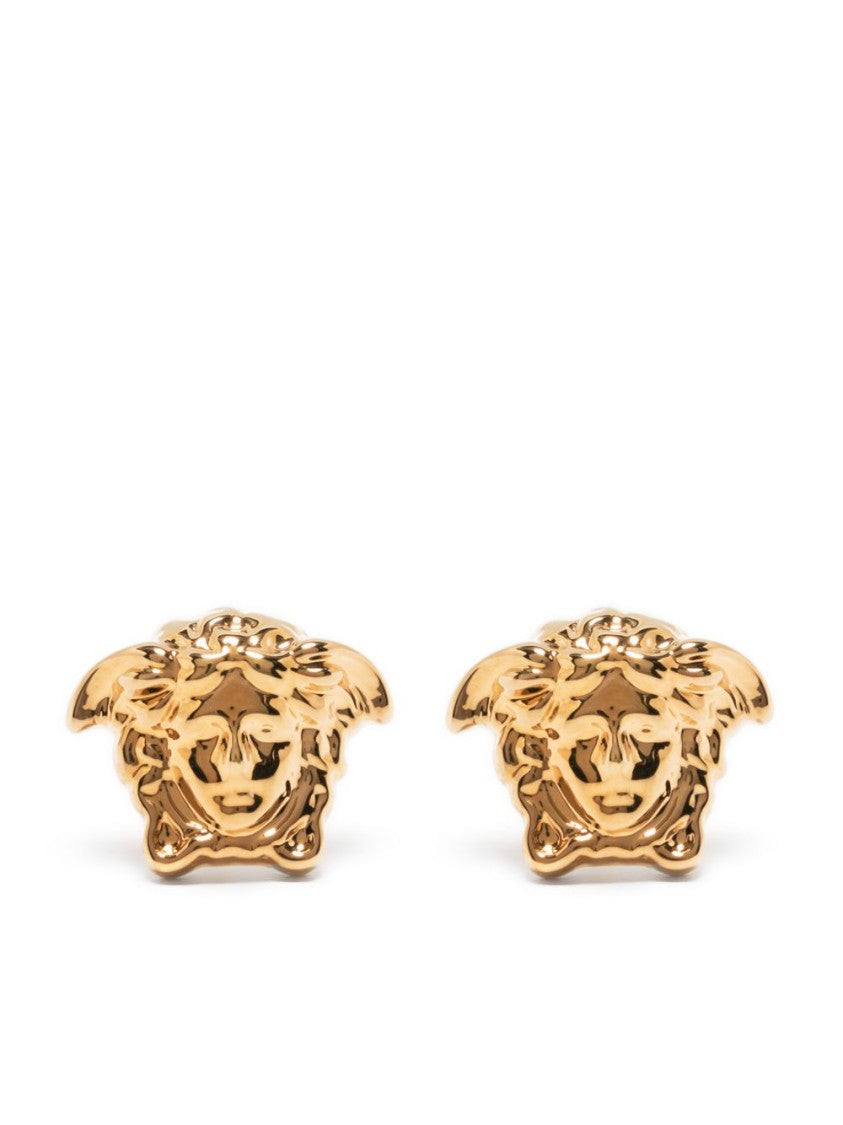 Versace Polished Gold-Tone Medusa Plaque Stud Earrings