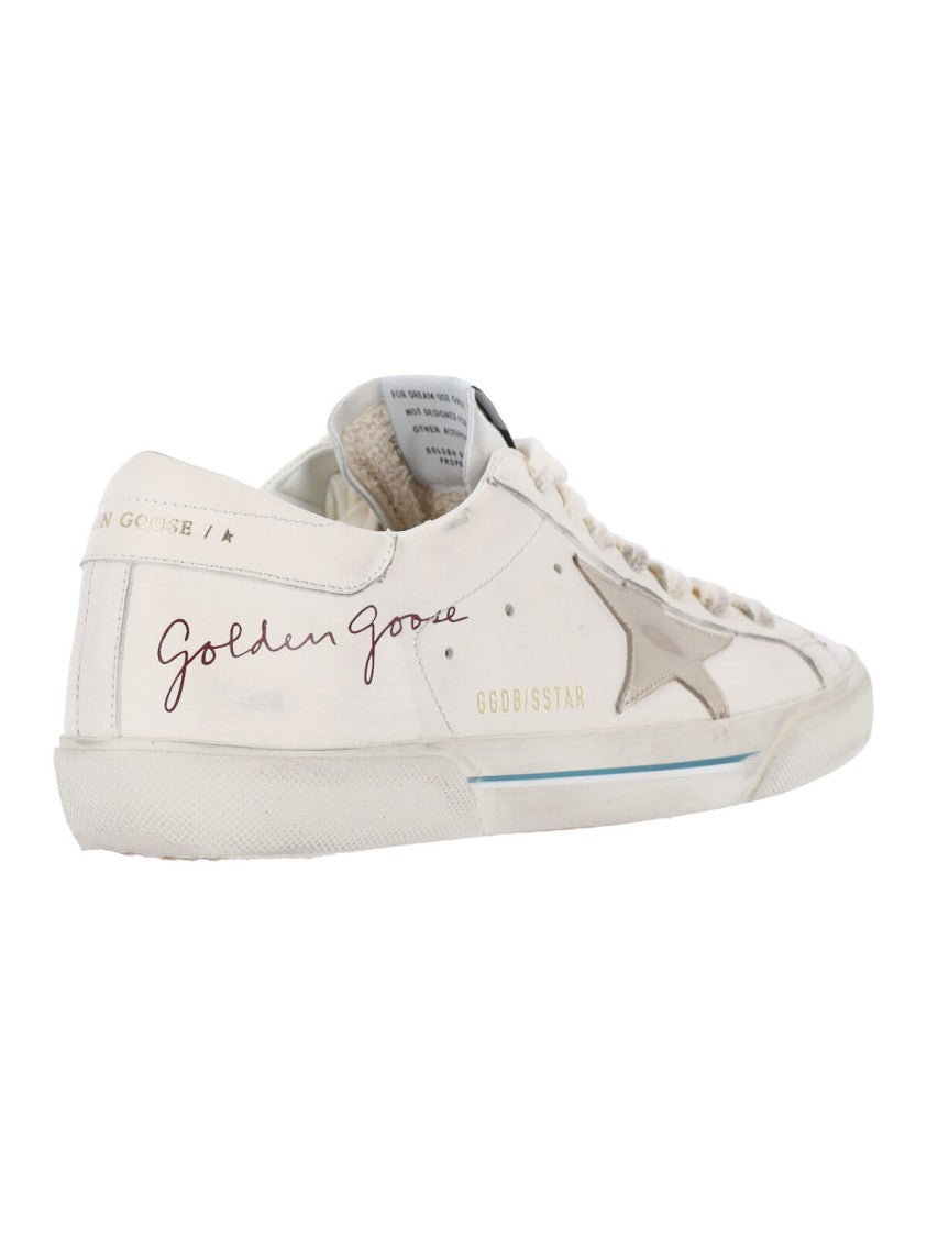 Golden Goose White Super-Star Distressed Leather Low-Top Sneakers