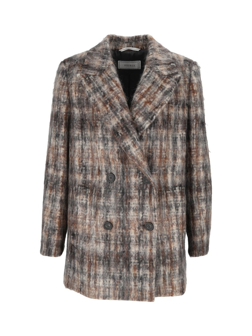 Peserico Woman Coat Plaid Double-Breasted Peacoat