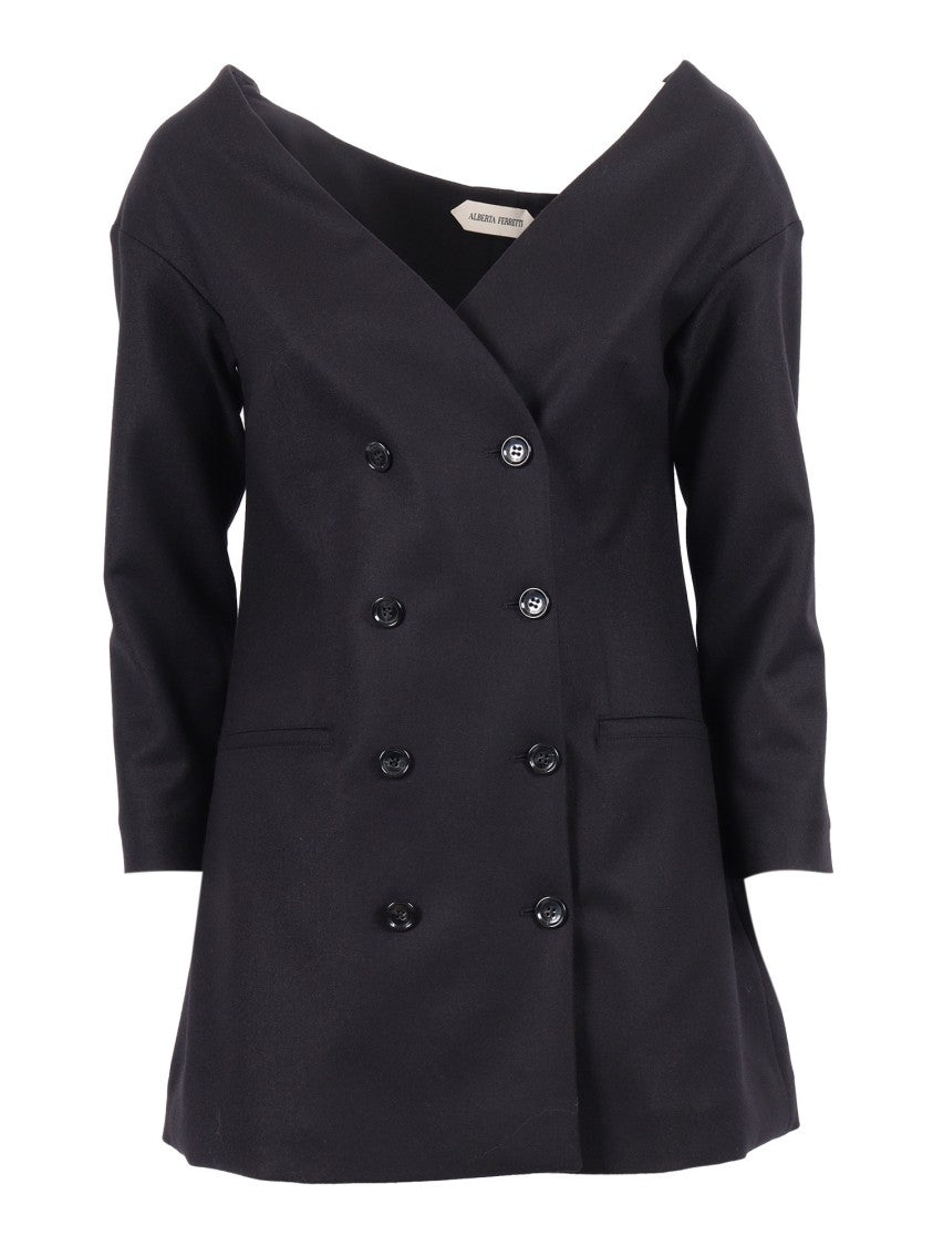 Alberta Ferretti Double-Breasted Virgin Wool Jacket With Deep V-Neckline