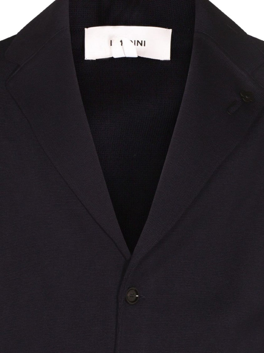 Lardini Structured Dark Blue Wool Jacket With Notched Lapel