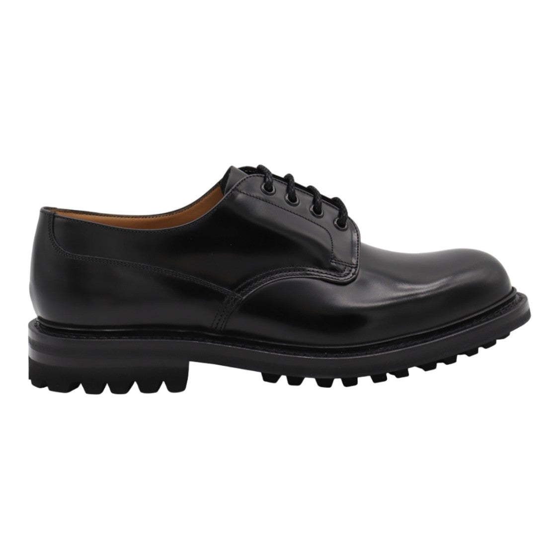 Church's Polished Black Leather Lace-Up Flat Shoes