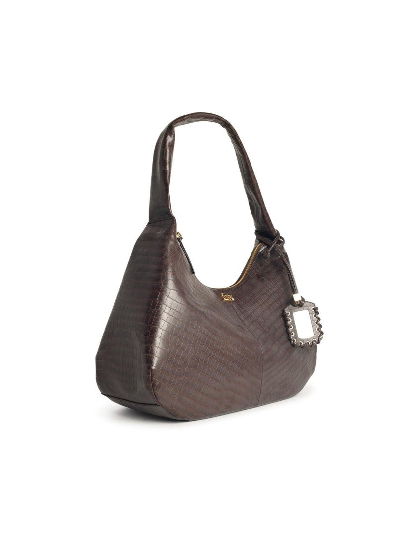 Ganni 'Bou Croco Xxl' Brown Recycled Leather Blend Bag