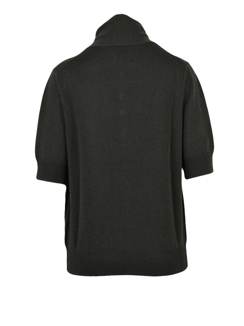 Allude Knit Polo Shirt With Bow Detail And Pearl Button Accents