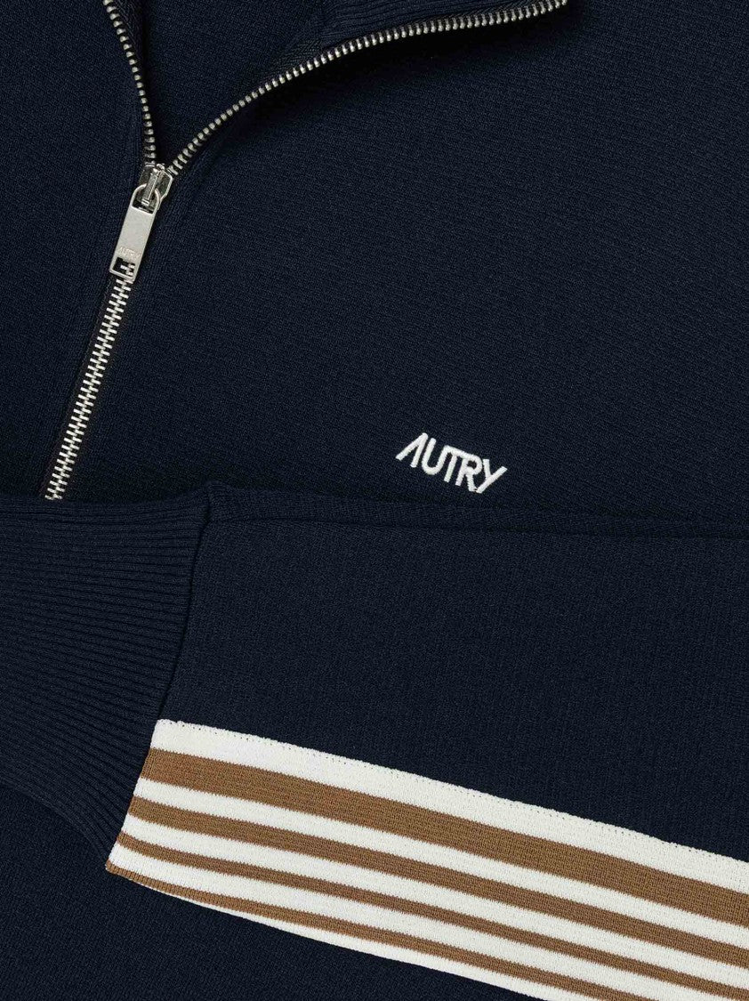 Autry Zip-Up Sweatshirt In Navy Viscose Blend
