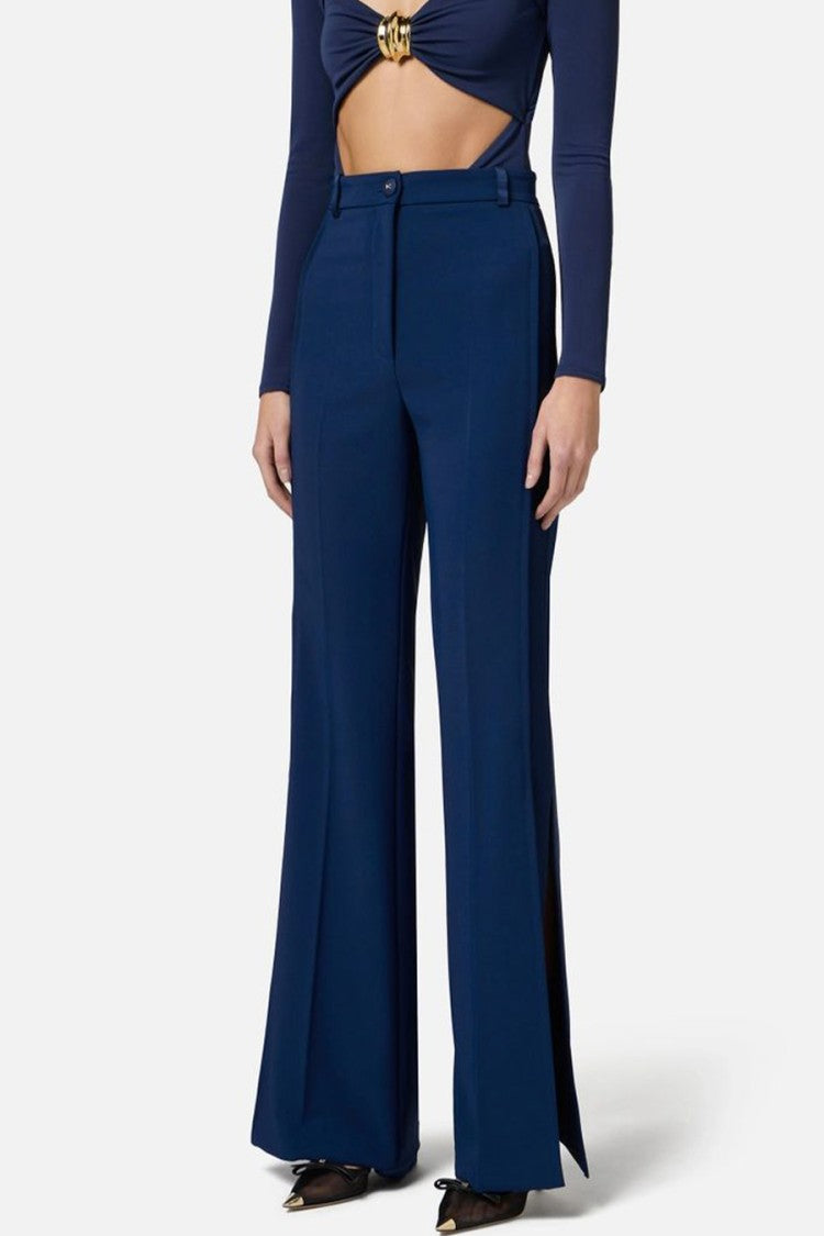 Elisabetta Franchi Flared Blue Trousers With High Waist