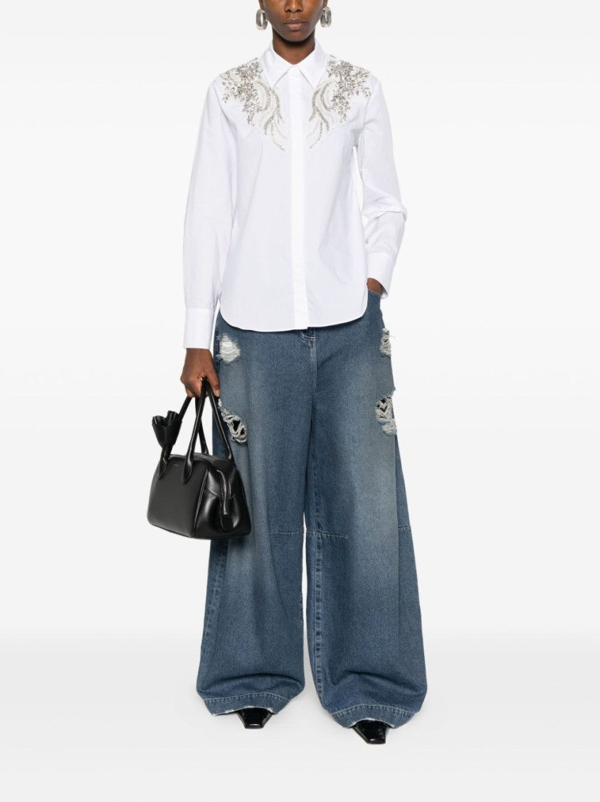 Blugirl Embellished White Cotton Shirt With Classic Collar