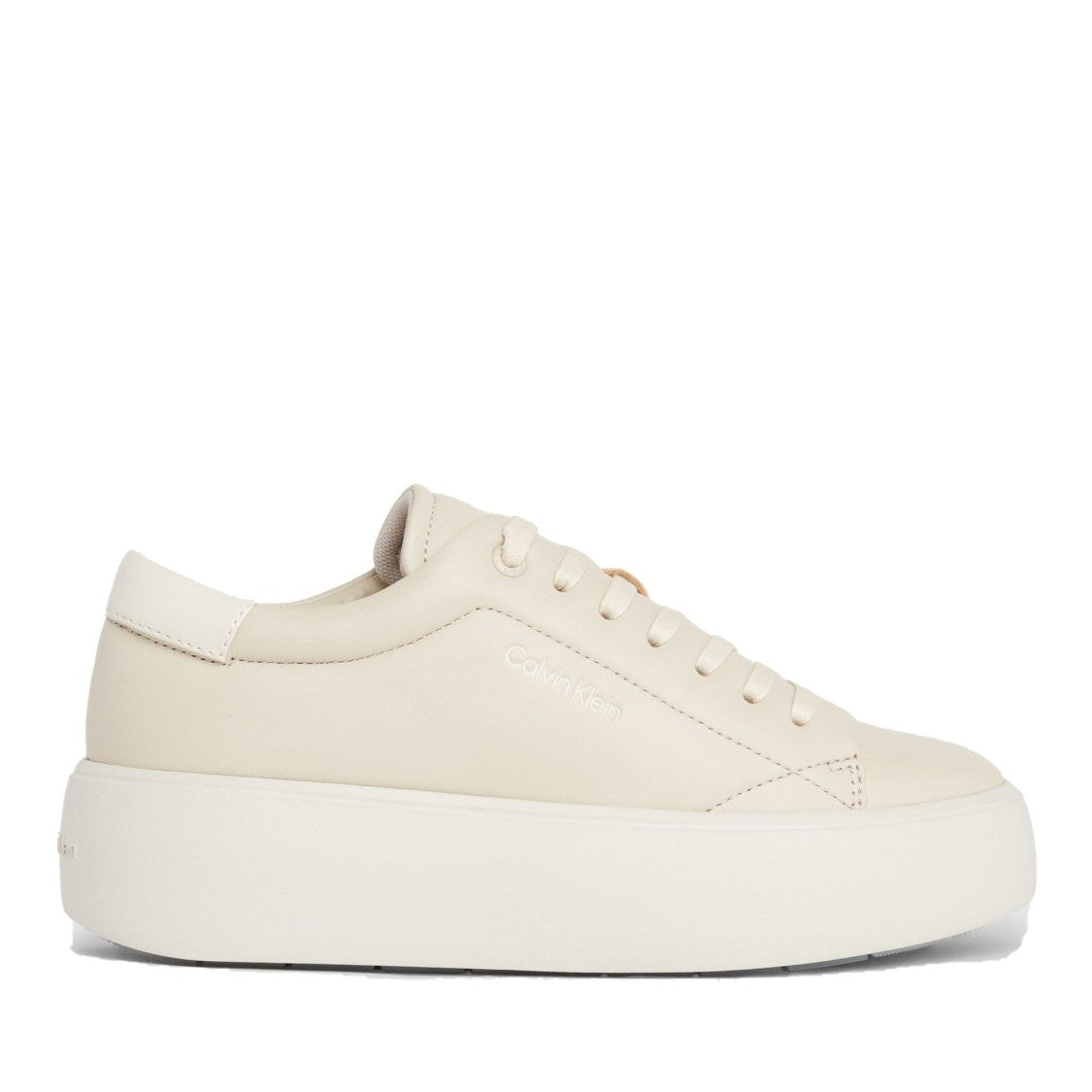 Calvin Klein Beige Minimalist Flatform Leather Sneakers