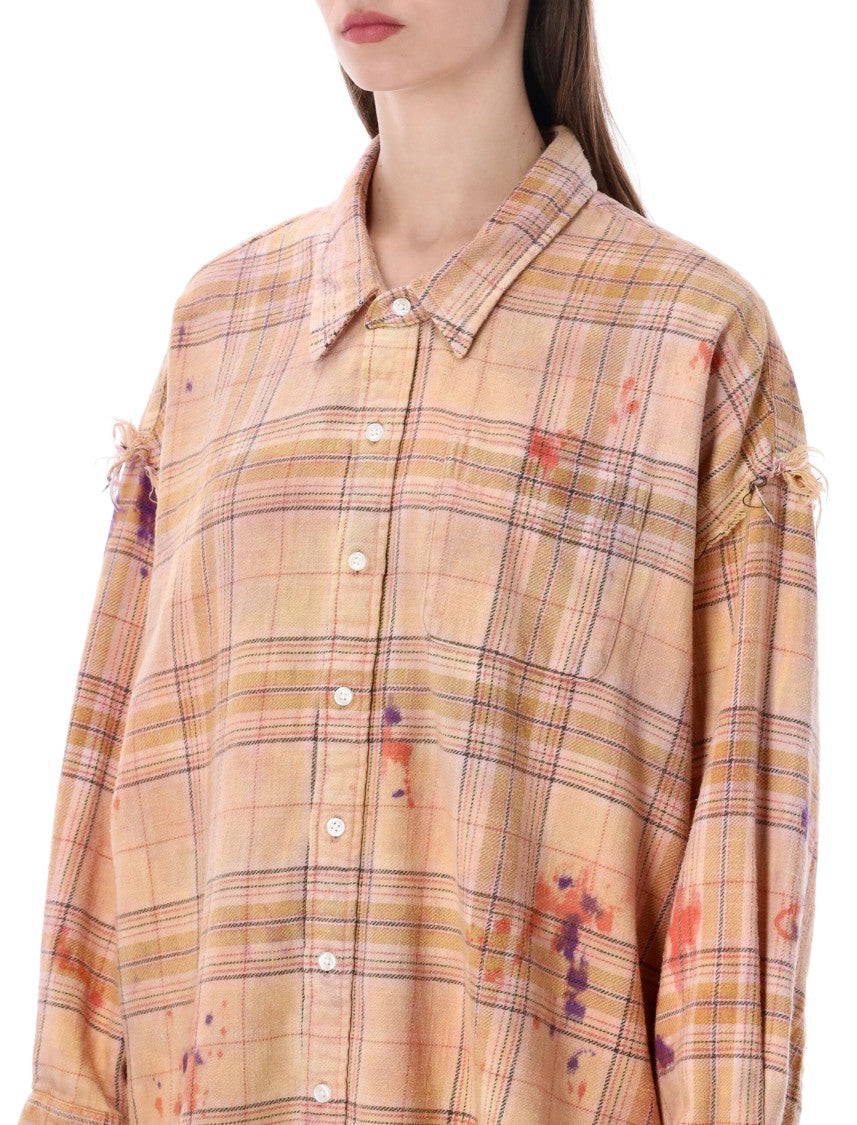 R13 Shredded Plaid Cotton Overshirt