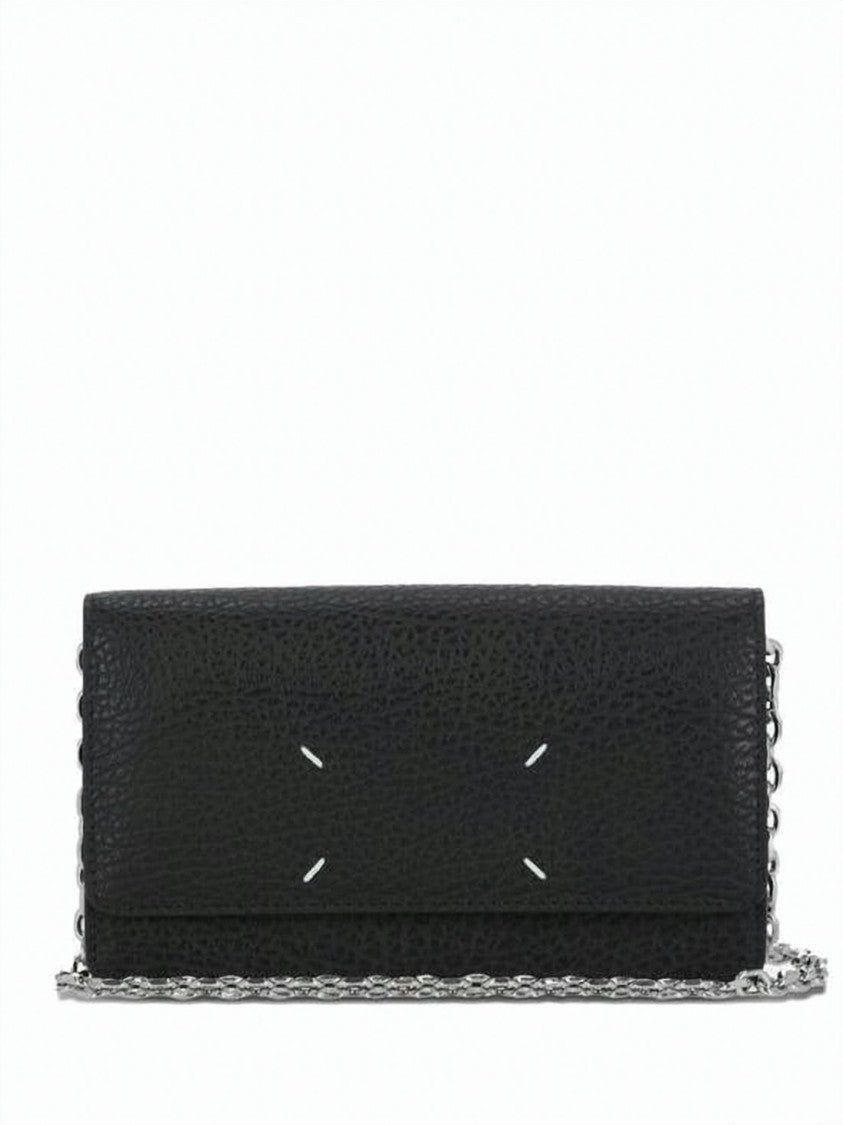 Maison Margiela Textured Calf Leather Crossbody Wallet With Chain Strap
