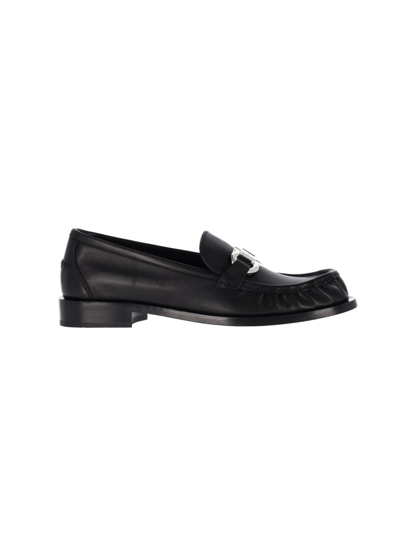 Ferragamo Black Gancini Leather Moccasin