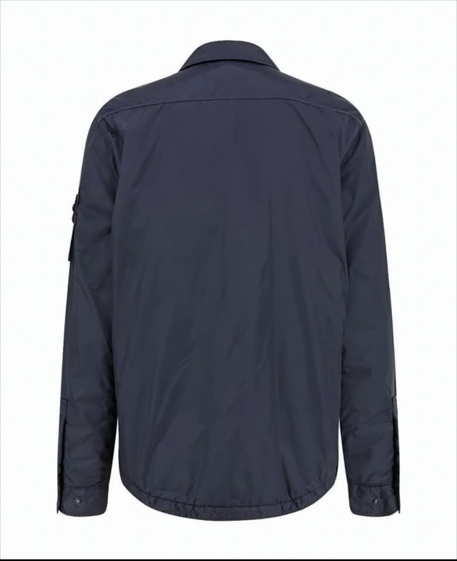 Stone Island Crinkled Texture Navy Jacket With Distinctive Patch