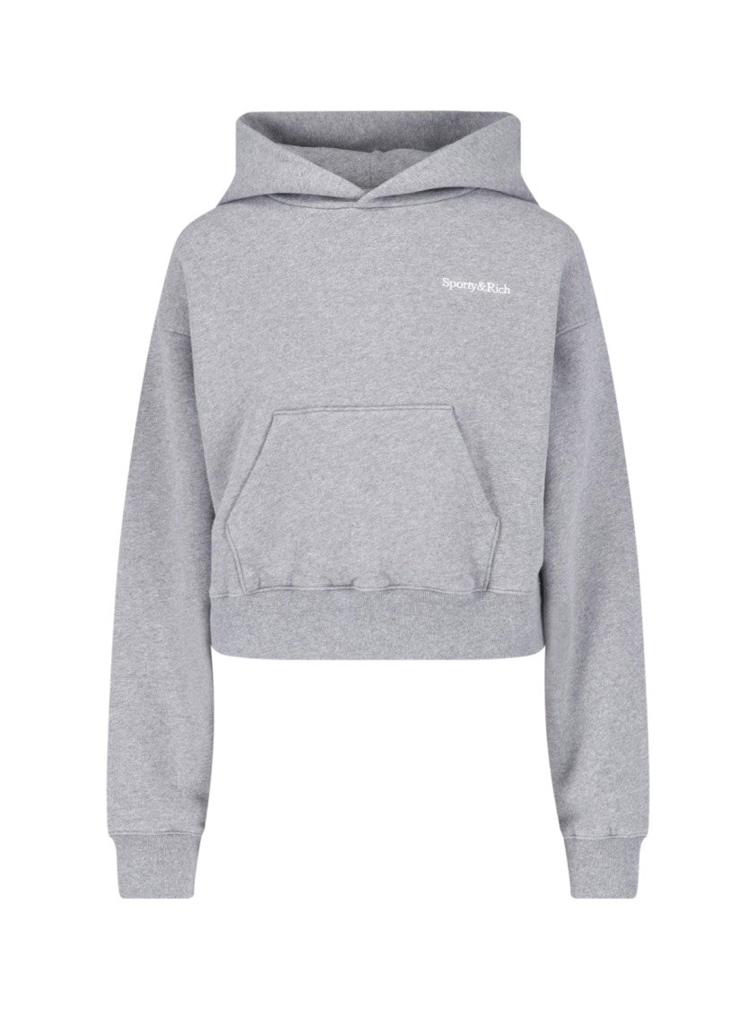 Sporty And Rich Grey Cropped Cotton-Blend Hoodie