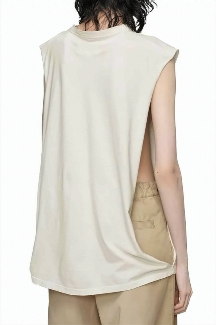 Maison Margiela Sleeveless Cotton Top With Logo Detail