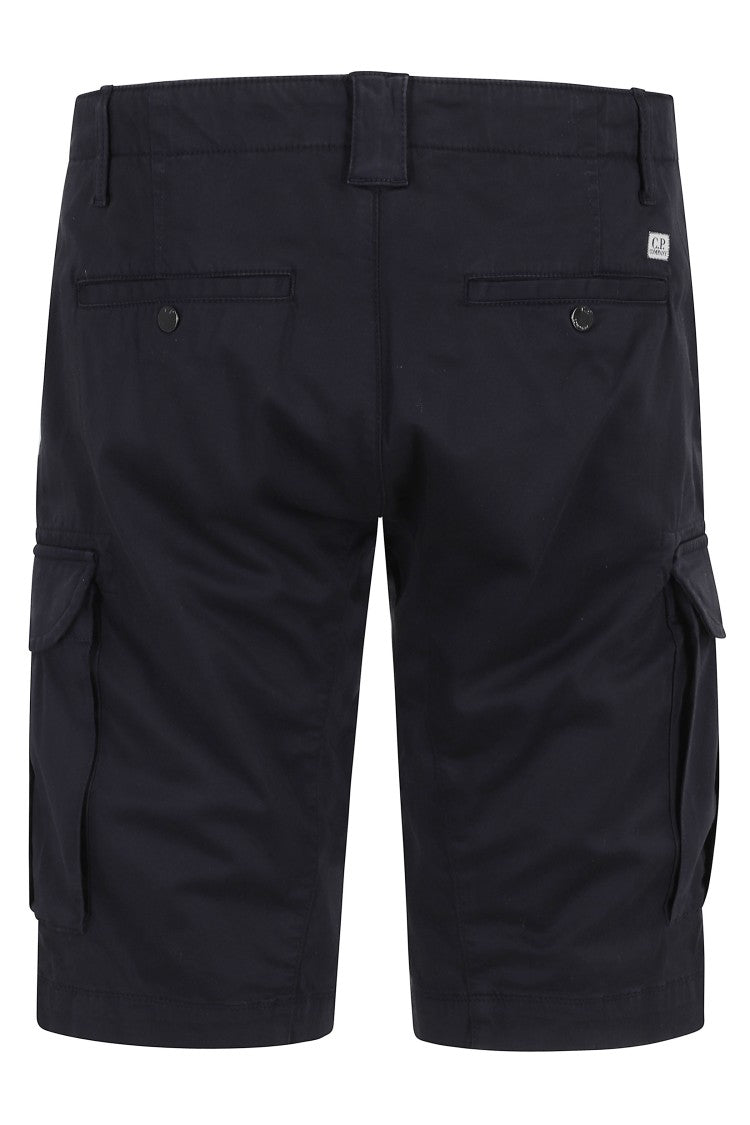 C.P. Company Navy Blue Stretch Sateen Cargo Lens Cotton Shorts