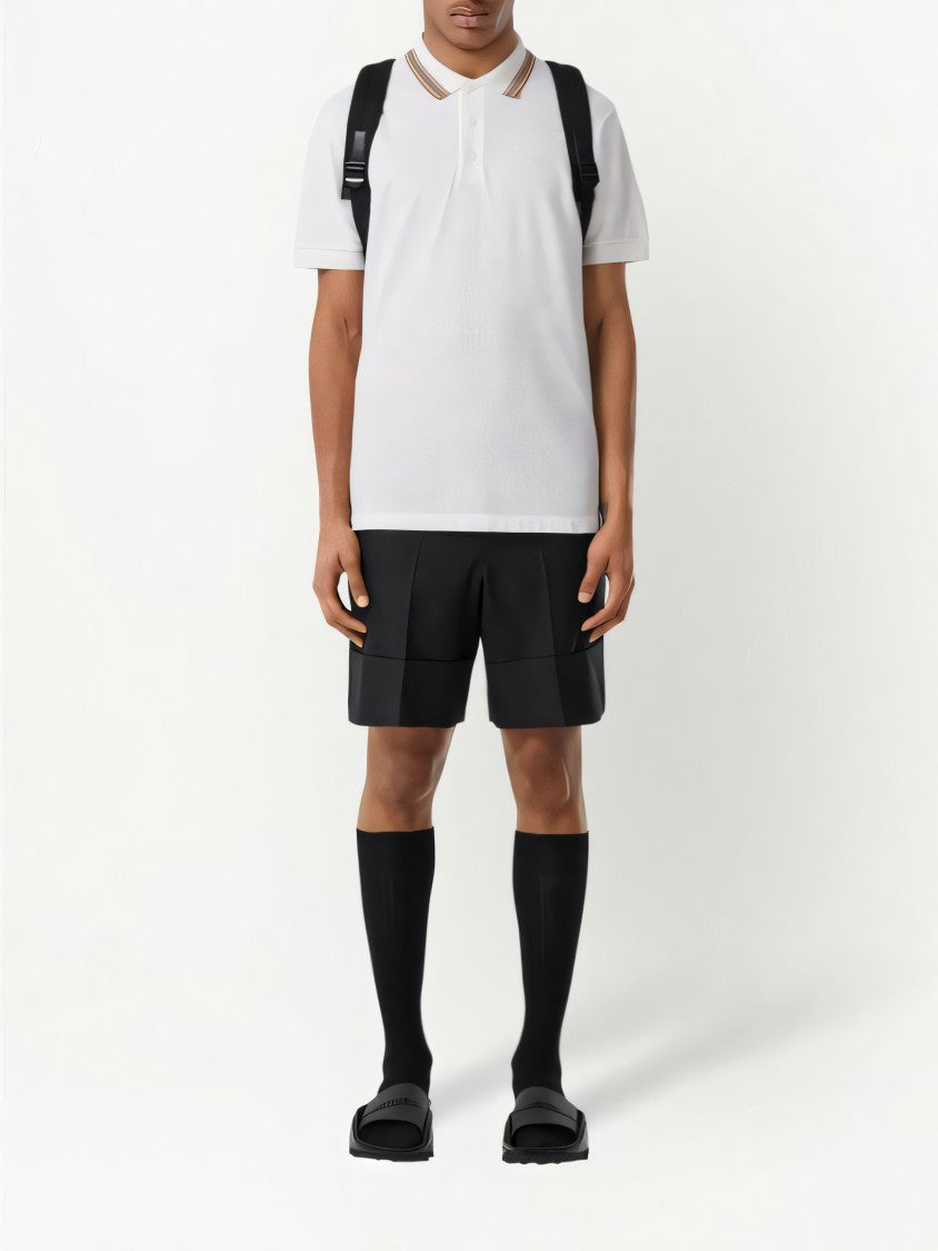 Burberry Classic White Polo Shirt With Multicolored Stripe Collar