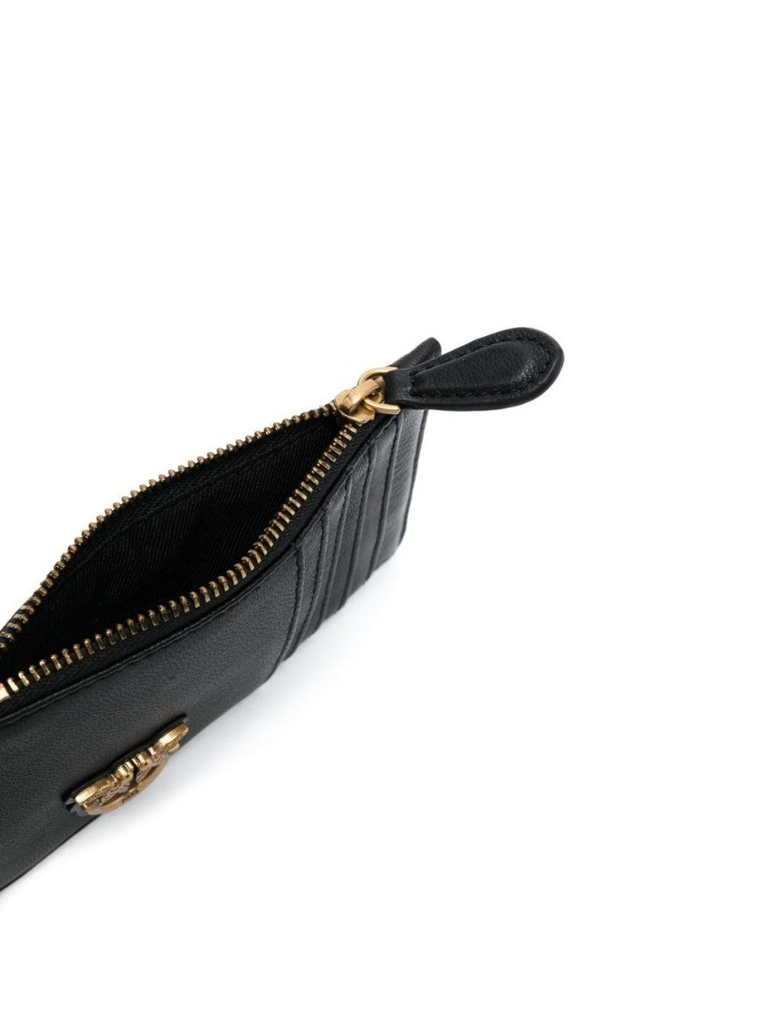 Pinko Rectangular Black Leather Clutch With Gold Emblem