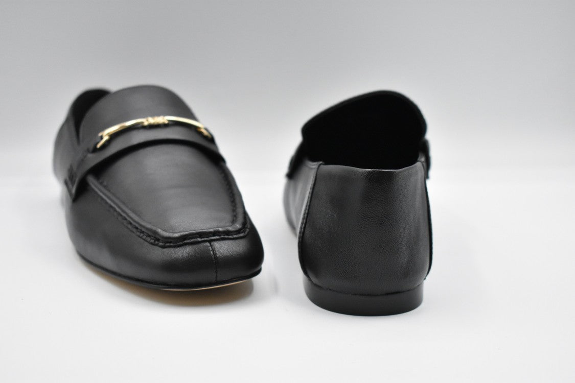 Michael Kors Elegant Black Leather Flat Shoes With Refined Lace Design