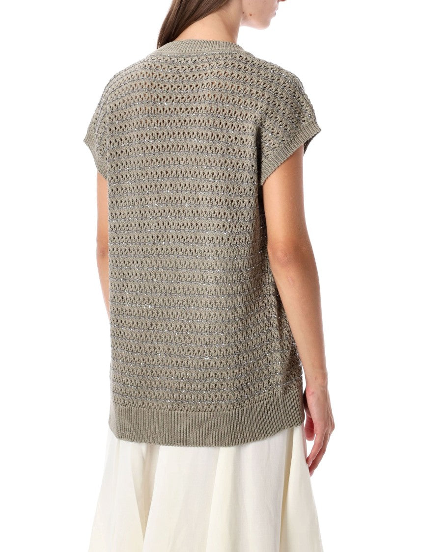 Fabiana Filippi Crochet Knit Top With V-Neck