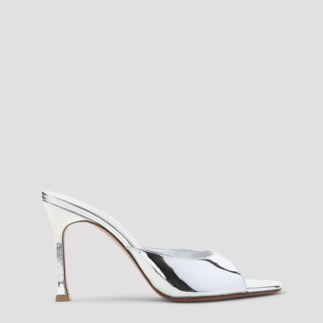 Amina Muaddi Silver Leather Alexa 95 Slippers