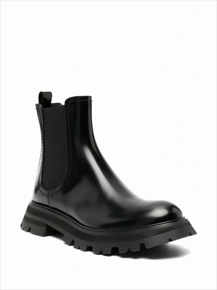 Alexander Mcqueen Polished Leather Boots With Rubber Sole