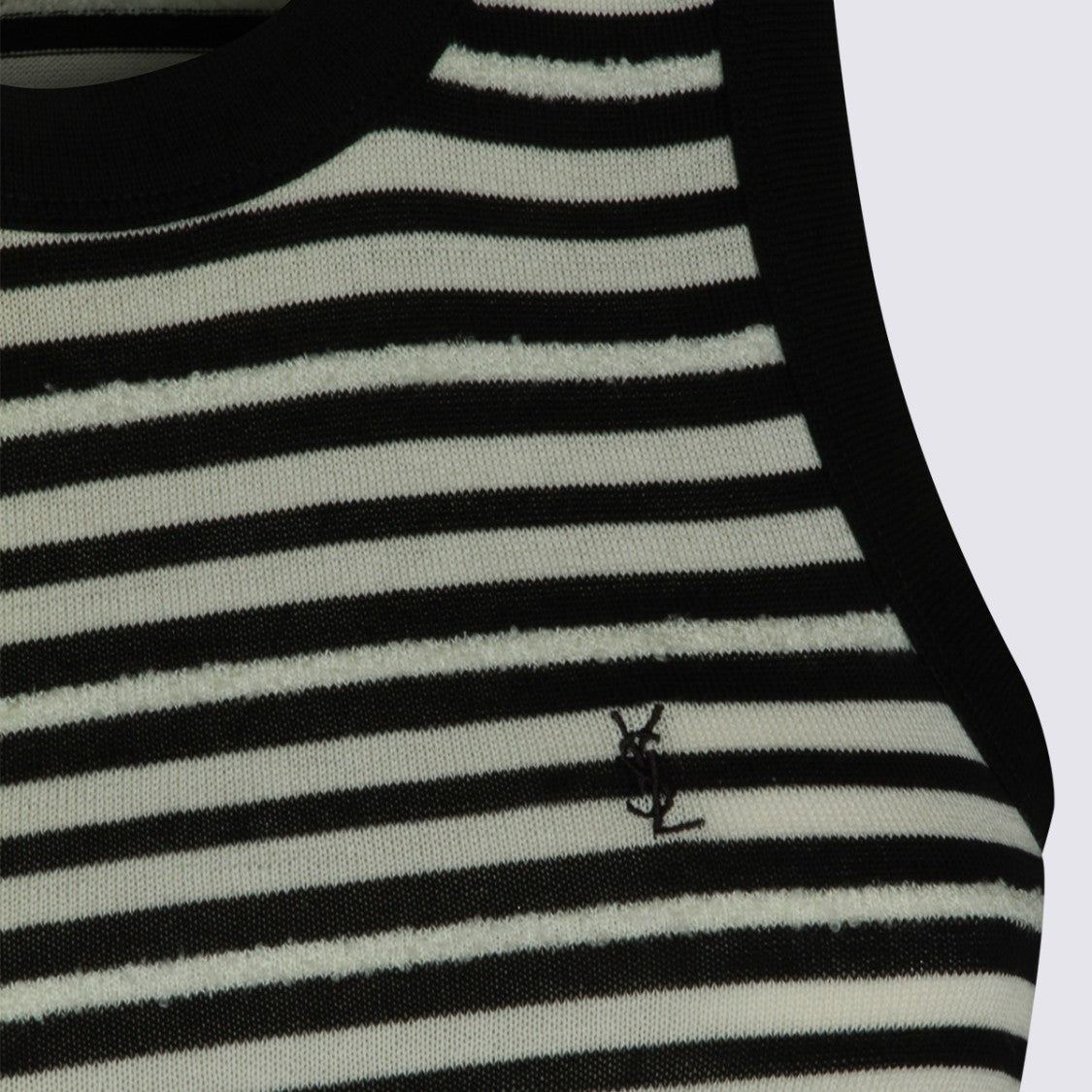 Saint Laurent Sleeveless Striped Top With Round Neckline And Embroidered Logo