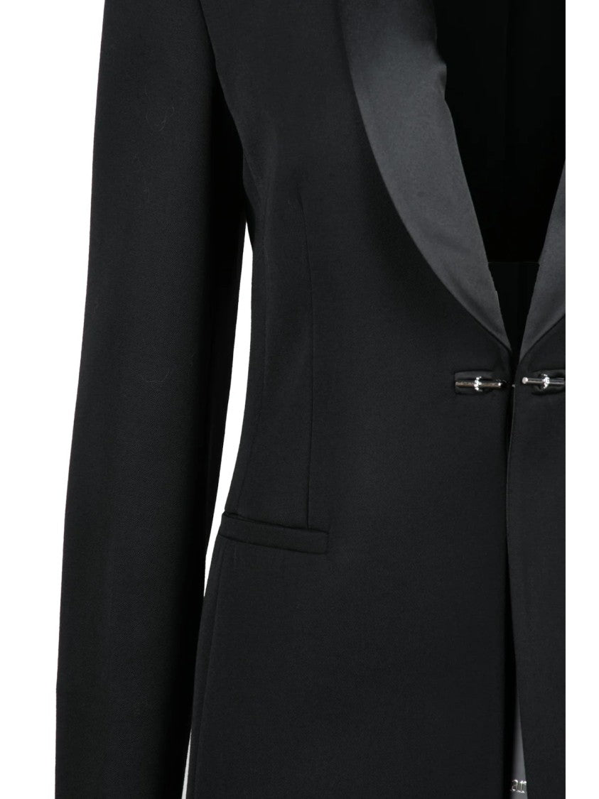 Max Mara Black Virgin Wool Satin Lapel Giselle Jacket