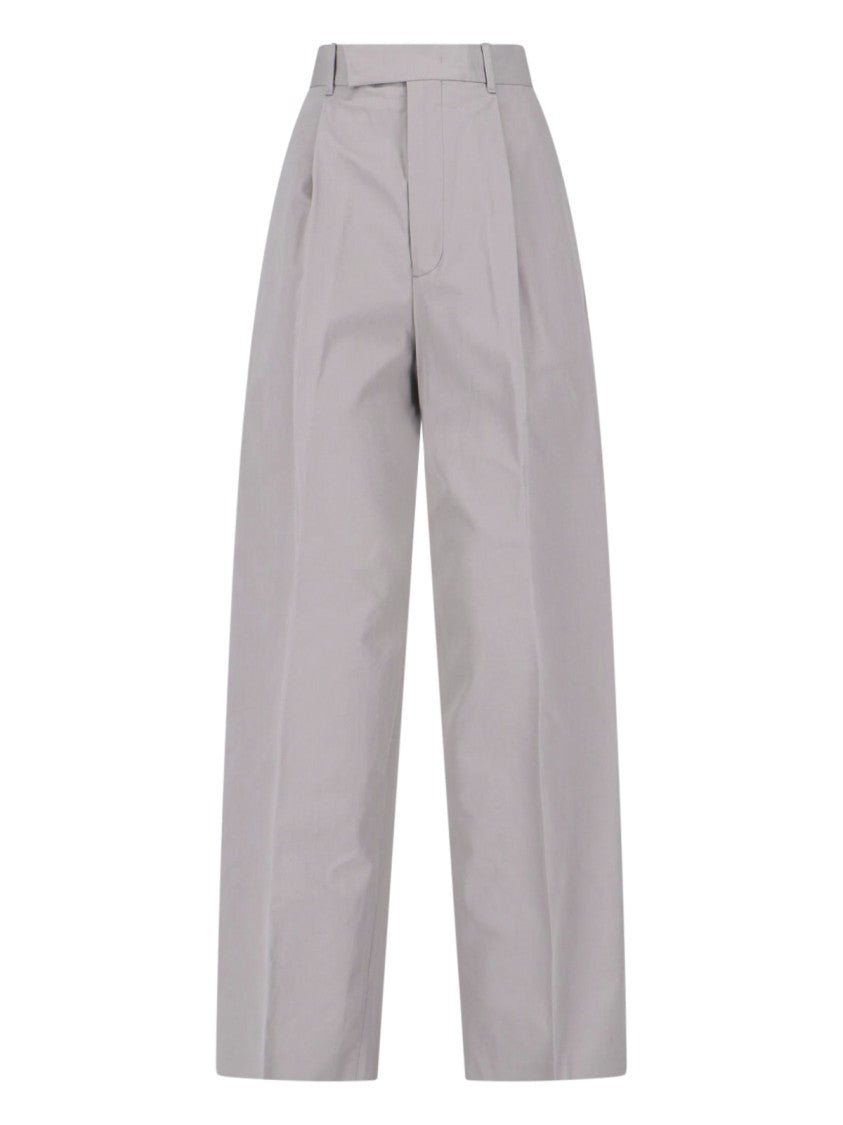 Jil Sander Grey High-Waisted Tailored Cotton Trousers