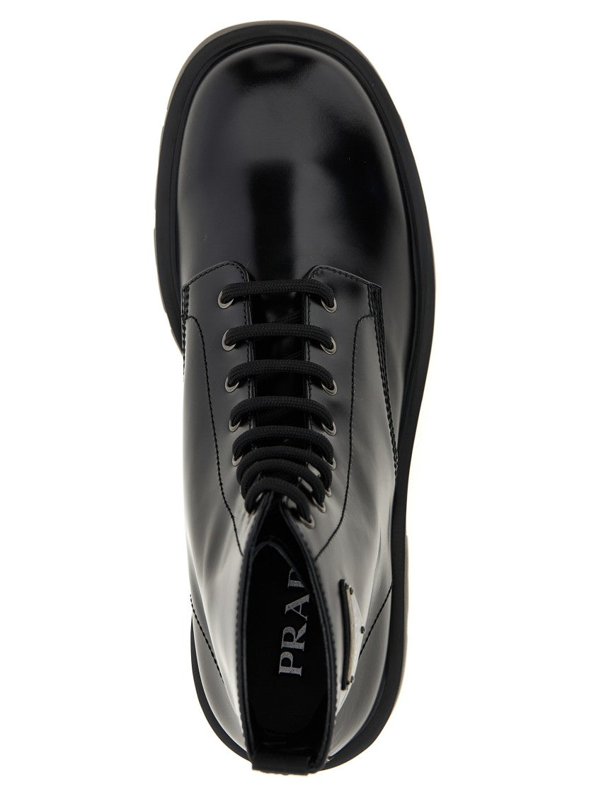 Prada Logo Brushed Leather Ankle Boots